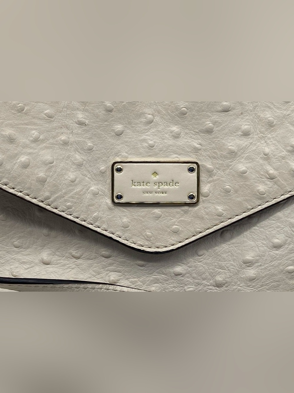 Kate Spade A La Vita Ostrich Leena Leather Shoulder Ivory with Gold Plaque